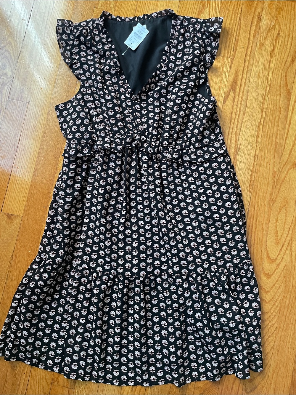 J. Crew Black Midi Dress with Cream Floral Pattern New 🆕
